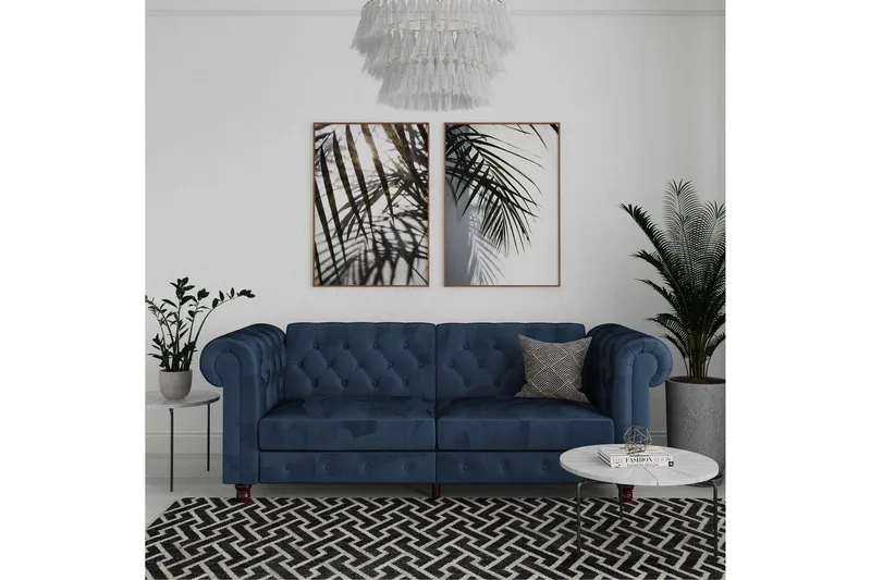 Sovesofa Felix 236x87x83 cm, Blå, Velour - 236x87x83 cm, Blå, Velour - Møbler - Sofaer - Sovesofaer