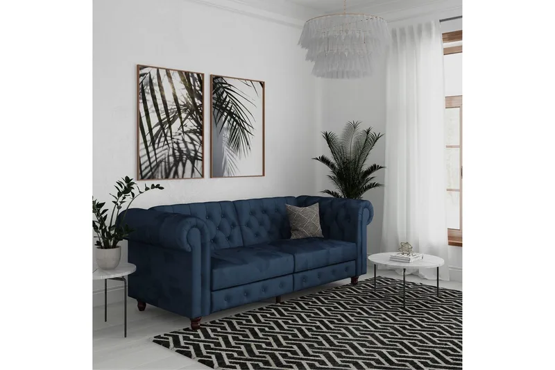 Sovesofa Felix 236x87x83 cm, Blå, Velour - 236x87x83 cm, Blå, Velour - Møbler - Sofaer - Sovesofaer