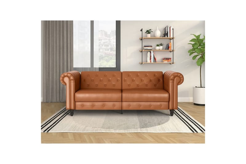 Sovesofa Felix 236x87x83 cm, Cognac, PU/Træ/Metal - 236x87x83 cm, Cognac, PU/Træ/Metal - Møbler - Sofaer - Sovesofaer