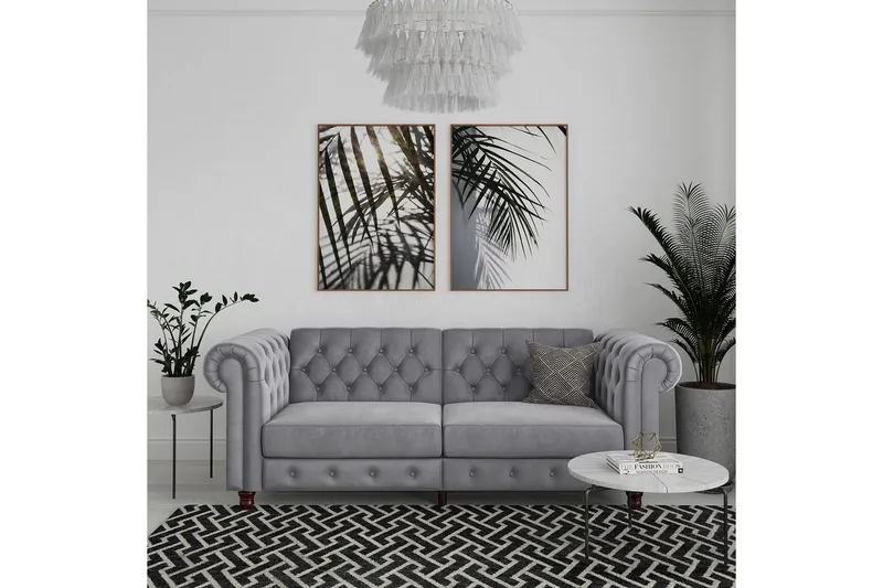 Sovesofa Felix 236x87x83 cm, Lys Grå, Velour - 236x87x83 cm, Lys Grå, Velour - Møbler - Sofaer - Sovesofaer