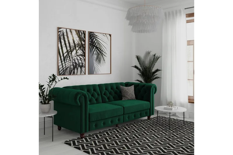 Sovesofa Felix 236x87x83 cm, Mørkegrøn, Velour - 236x87x83 cm, Mørkegrøn, Velour - Møbler - Sofaer - Sovesofaer