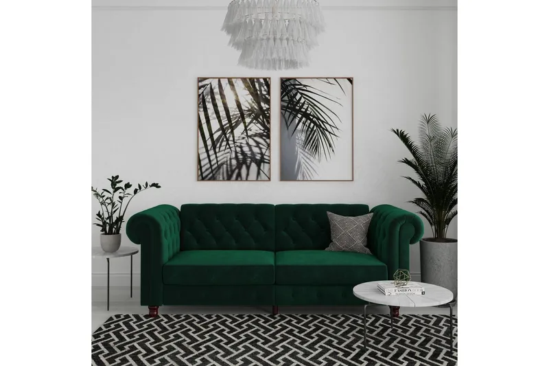 Sovesofa Felix 236x87x83 cm, Mørkegrøn, Velour - 236x87x83 cm, Mørkegrøn, Velour - Møbler - Sofaer - Sovesofaer