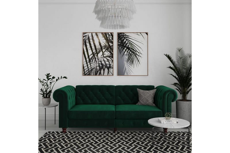 Sovesofa Felix 236x87x83 cm, Mørkegrøn, Velour - 236x87x83 cm, Mørkegrøn, Velour - Møbler - Sofaer - Sovesofaer