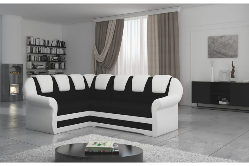 Fica hjørnesovesofa, Sort/Hvid