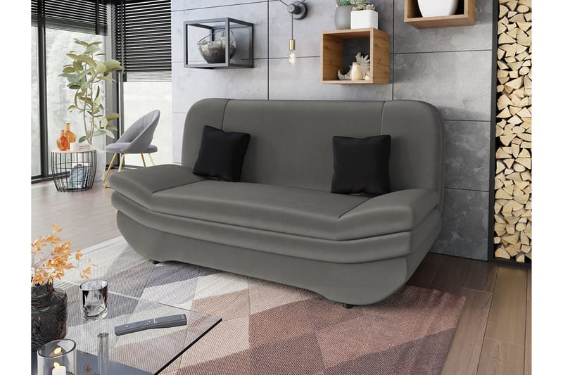 Figurelle 2-personers Rektangulær Sovesofa med Opbevaring i Fløjl - Grå|Sort - Møbler - Sofaer - Sovesofaer