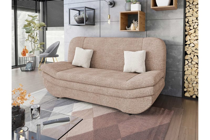 Figurelle 2-personers Rektangulær Sovesofa i Plys - Rosa|Beige - Møbler - Sofaer - Sovesofaer