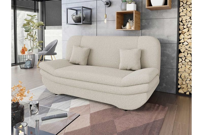 Figurelle 2-personers Rektangulær Sovesofa i Bouclé - Cremehvid - Møbler - Sofaer - Sovesofaer