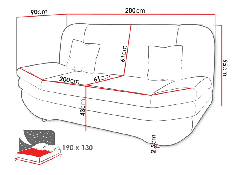Figurelle 2-personers Rektangulær Sovesofa med Opbevaring i Stof - Grå - Møbler - Sofaer - Sovesofaer