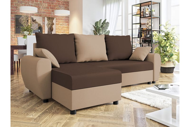 Fionara 3-personers hjørnesofaseng - Brun/Beige - Møbler - Sofaer - Sovesofaer