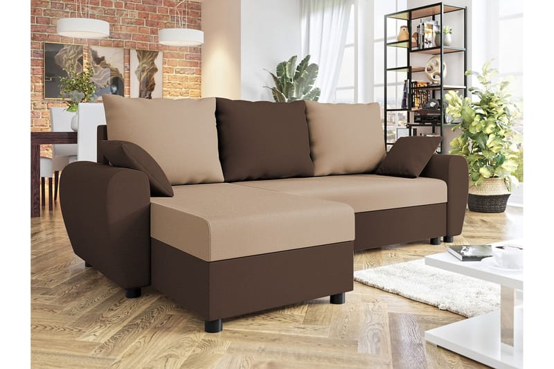 Fionara 3-personers hjørnesofaseng - Beige/Brun - Sovesofaer - Hjørnesovesofa