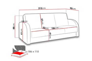 Firkantet sovesofa 222x90x88 cm - Møbler - Sofaer - Sovesofaer