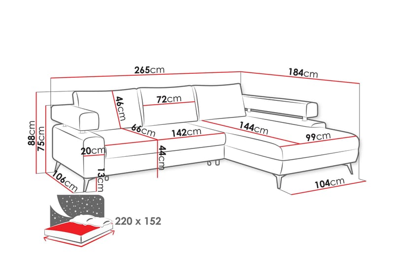 Fito Sovesofa med Chaiselong 3-personers - Grå - Møbler - Sofaer - Sovesofaer