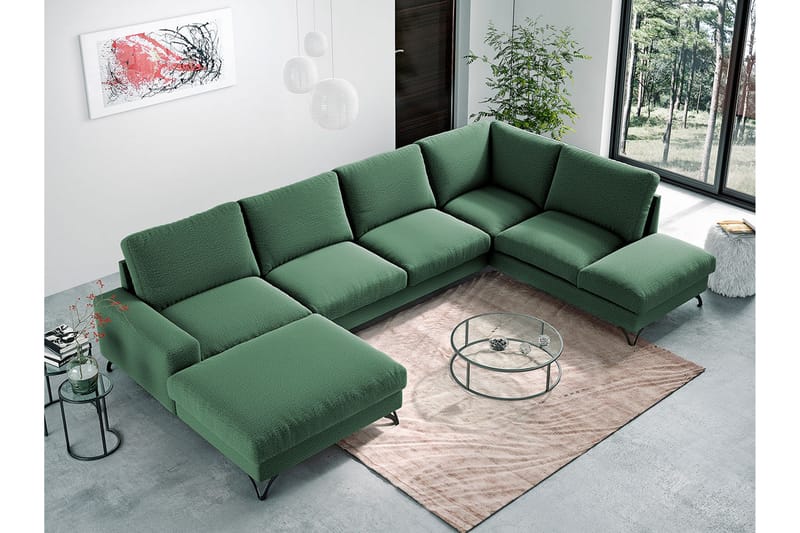 Flavio Hjørnesovesofa 367x214x91 cm - Grøn - Sovesofaer - Hjørnesovesofa