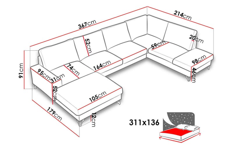 Flavio Hjørnesovesofa 367x214x91 cm - Grøn - Møbler - Sofaer - Sovesofaer