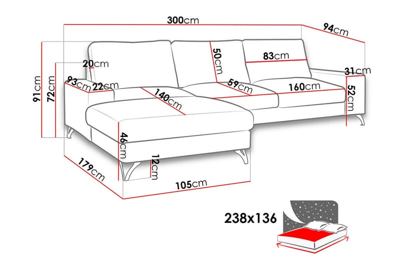 Flavio Sovesofa med diva 300x94x91 cm - Sovesofaer - Sovesofa chaiselong