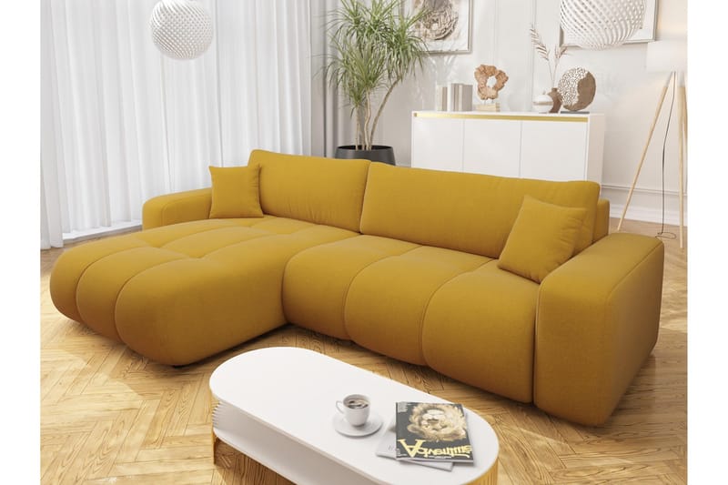 Flo Sovesofa med Chaiselong 3-personers i Plys - Gul - Møbler - Sofaer - Sovesofaer