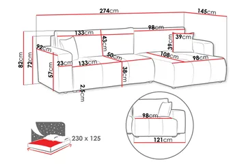 Flo Sovesofa med Chaiselong 3-personers - Sort - Møbler - Sofaer - Sovesofaer