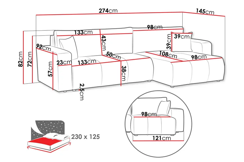 Flo Sovesofa med Chaiselong 3-personers - Grå - Møbler - Sofaer - Sovesofaer