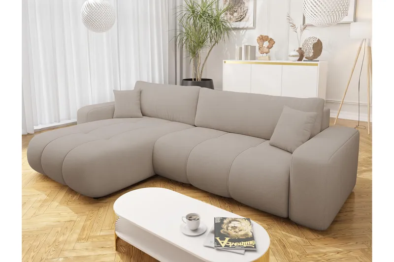 Flo Sovesofa med Chaiselong 3-personers i Plys - Beige - Møbler - Sofaer - Sovesofaer