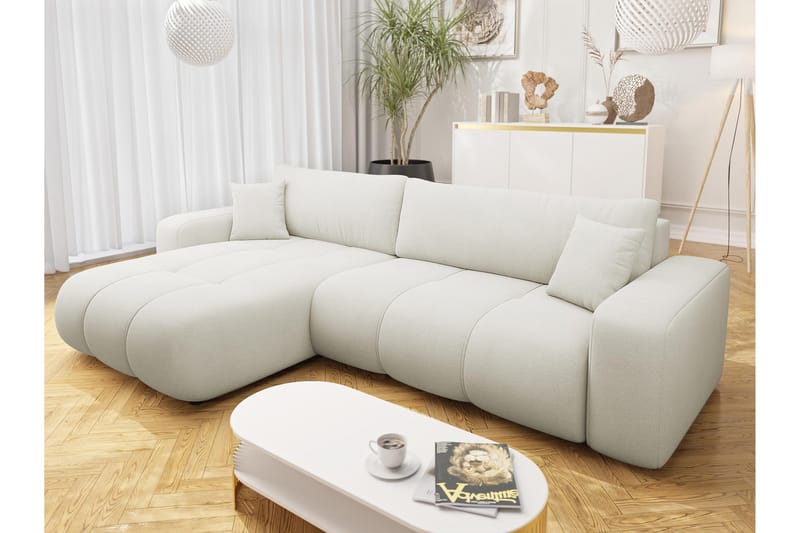 Flo Sovesofa med Chaiselong 3-personers i Plys - Hvid - Møbler - Sofaer - Sovesofaer