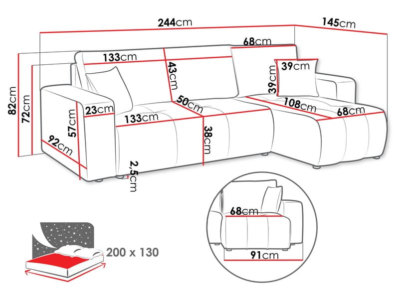 Flo Sovesofa med chaiselong 3-personers - Beige - Møbler - Sofaer - Sovesofaer