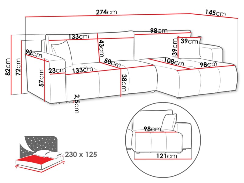 Flo Sovesofa med chaiselong 3-personers - Brun - Møbler - Sofaer - Sovesofaer