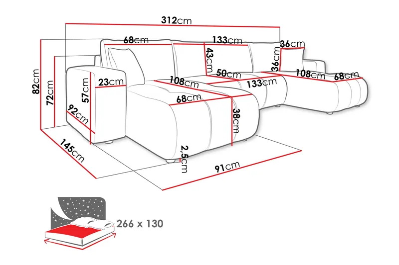 Flo Sovesofa med Dobbelt Chaiselong 4-personers i Plys - Hvid - Møbler - Sofaer - Sovesofaer