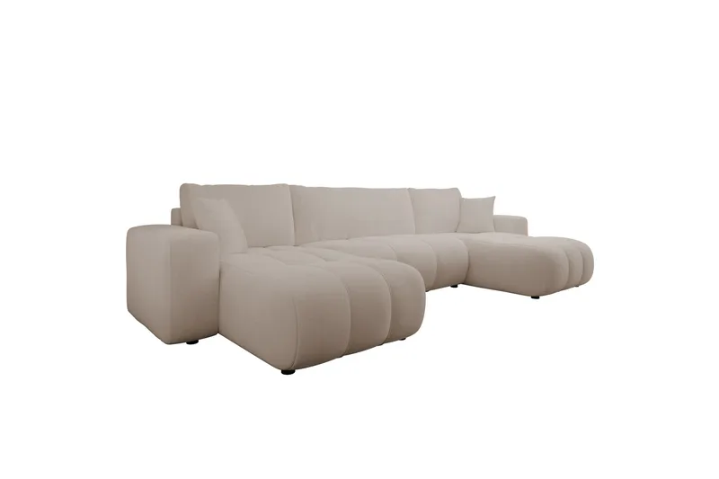 Flo Sovesofa med Dobbelt Chaiselong 4-personers i Plys - Beige - Møbler - Sofaer - Sovesofaer