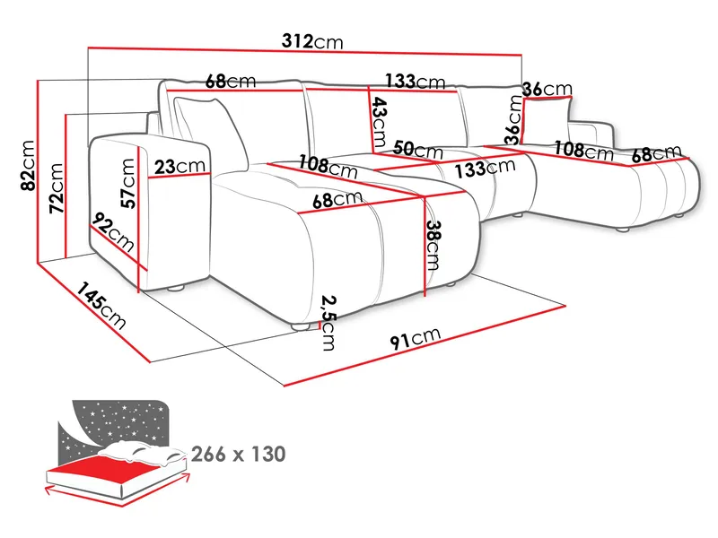 Flo Sovesofa med dobbelt chaiselong 4-personers - Hvid - Møbler - Sofaer - Sovesofaer