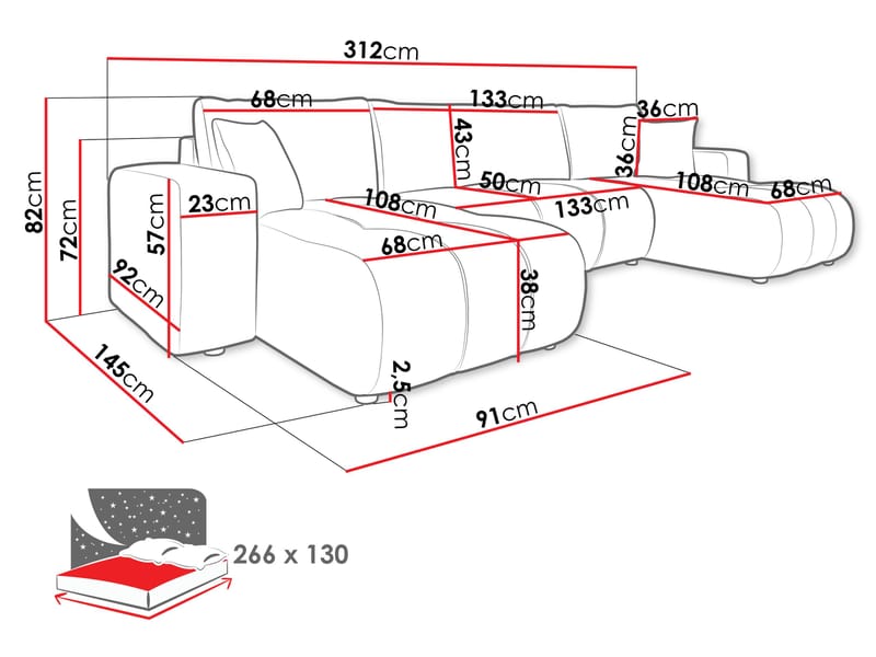 Flo Sovesofa med dobbelt chaiselong 4-personers - Hvid - Møbler - Sofaer - Sovesofaer