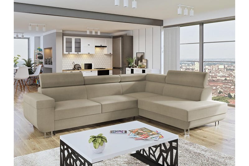 Fonti 3-personers Hjørnesovesofa - Beige - Møbler - Sofaer - Sovesofaer