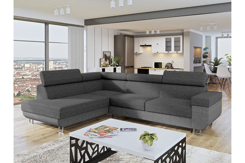 Fonti 3-pers. Hjørnesovesofa Venstre - Grå - Møbler - Sofaer - Sovesofaer