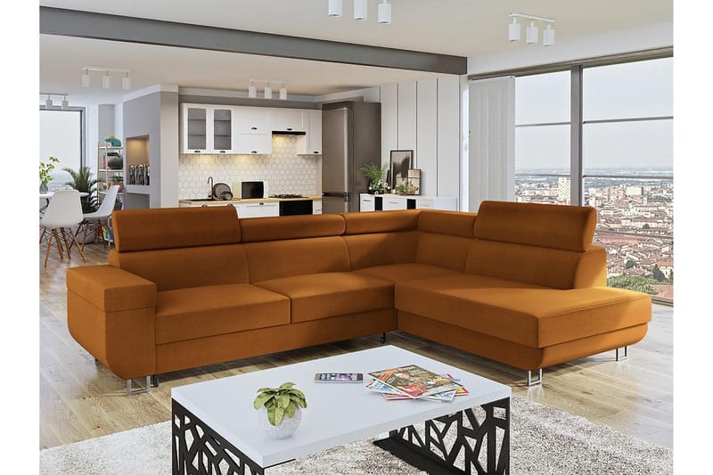 Fonti 3-personers Hjørnesovesofa - Orange - Møbler - Sofaer - Sovesofaer