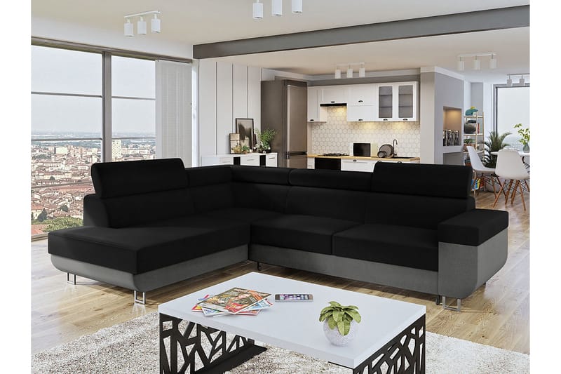 Fonti Sovesofa m. Chaiselong 3-Pers. L-formet - Grå - Møbler - Sofaer - Sovesofaer