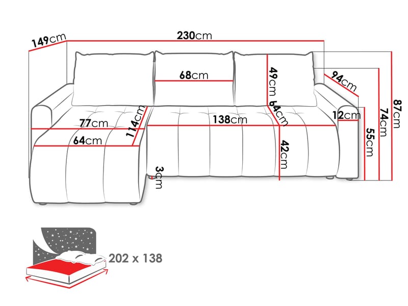 Fynrican 3-personers sovesofa med chaiselong - Polo 875 (brun) - Møbler - Sofaer - Sovesofaer