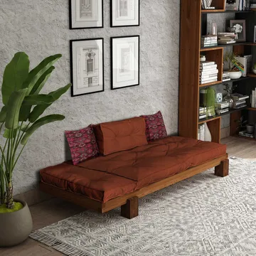 Fynros 2-personers Sovesofa - Mørkerød/Natur - Møbler - Sofaer - Sovesofaer