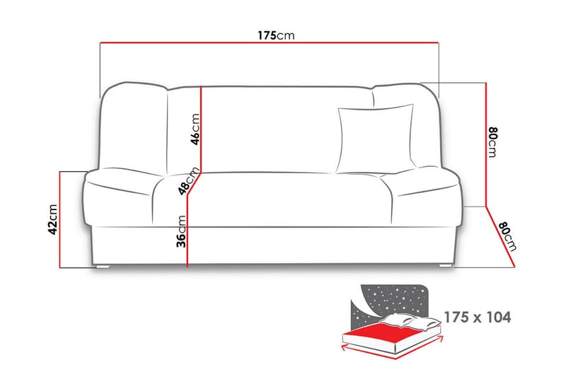 Gabi Sofa 175x80x80 cm - Beige / Grå - Sovesofaer - 4 personers sovesofa