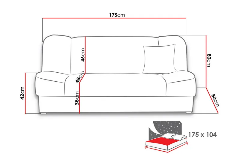 Gabi Sofa 175x80x80 cm - Gul - Møbler - Sofaer - Sovesofaer