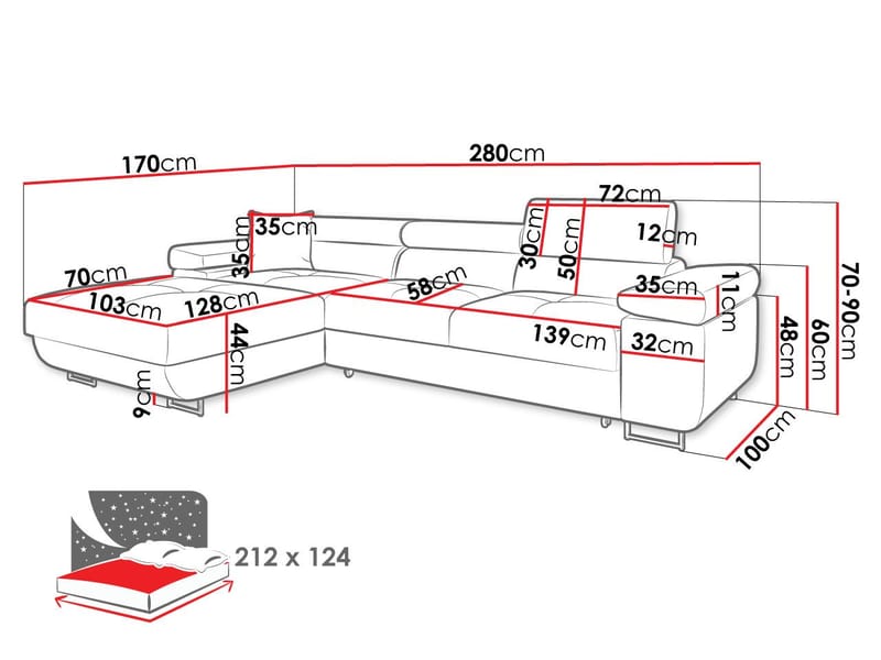 Gabina 3-personers sovesofa med chaiselong - grå - Møbler - Sofaer - Sovesofaer