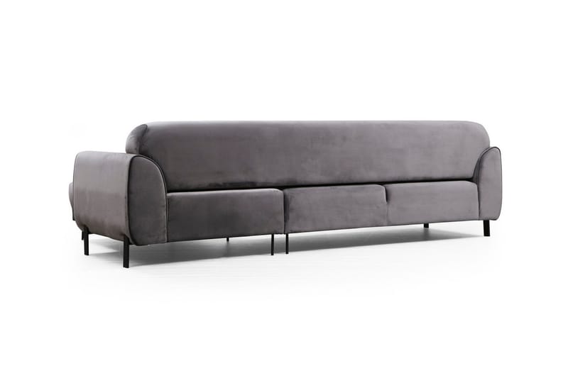 Gajanejos 3-personers Højre L-formet Sovesofa med Chaiselong i Fløjl - Grå - Møbler - Sofaer - Sovesofaer