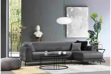 Gajanejos 3-personers Højre L-formet Sovesofa med Chaiselong i Fløjl - Grå - Møbler - Sofaer - Sovesofaer