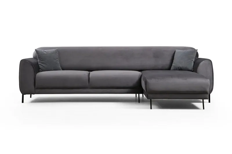 Gajanejos 3-personers Højre L-formet Sovesofa med Chaiselong i Fløjl, Grå