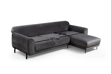Gajanejos 3-personers Højre L-formet Sovesofa med Chaiselong i Fløjl - Grå - Møbler - Sofaer - Sovesofaer