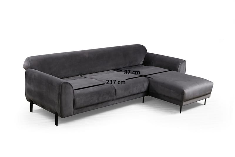 Gajanejos 3-personers Højre L-formet Sovesofa med Chaiselong i Fløjl - Grå - Møbler - Sofaer - Sovesofaer