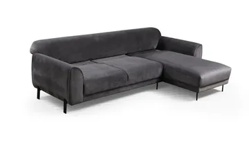 Gajanejos 3-personers Højre L-formet Sovesofa med Chaiselong i Fløjl - Grå - Møbler - Sofaer - Sovesofaer