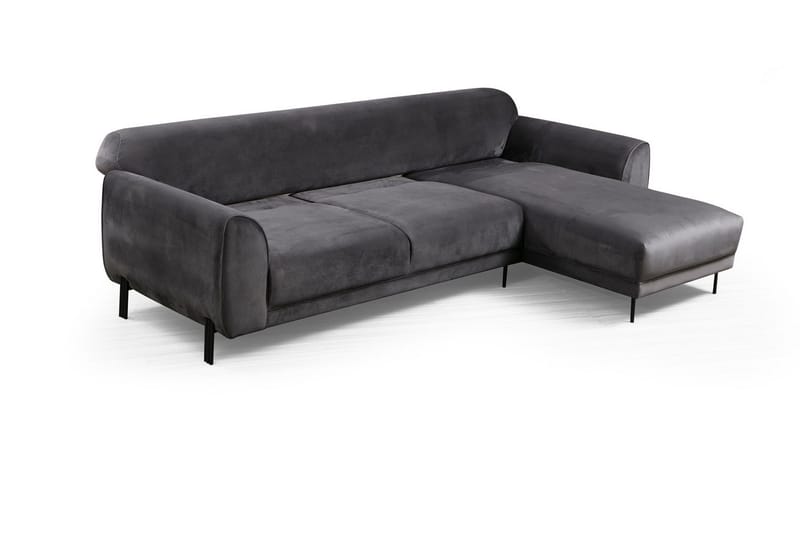 Gajanejos 3-personers Højre L-formet Sovesofa med Chaiselong i Fløjl - Grå - Møbler - Sofaer - Sovesofaer