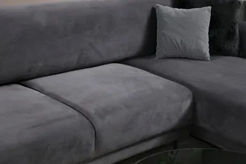 Gajanejos 3-personers Højre L-formet Sovesofa med Chaiselong i Fløjl - Grå - Møbler - Sofaer - Sovesofaer