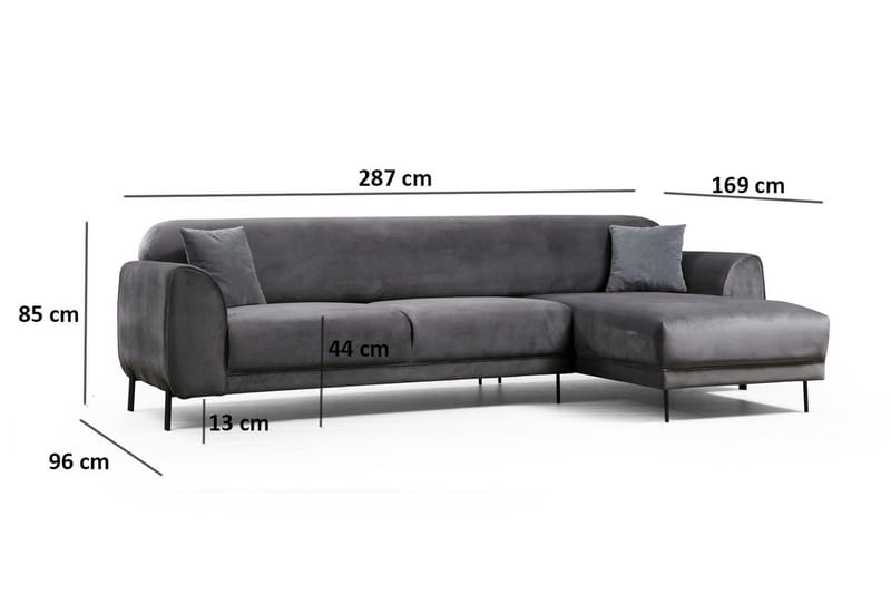 Gajanejos 3-personers Højre L-formet Sovesofa med Chaiselong i Fløjl - Grå - Møbler - Sofaer - Sovesofaer