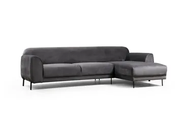 Gajanejos 3-personers Højre L-formet Sovesofa med Chaiselong i Fløjl - Grå - Møbler - Sofaer - Sovesofaer