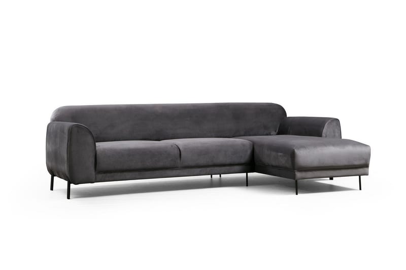 Gajanejos 3-personers Højre L-formet Sovesofa med Chaiselong i Fløjl - Grå - Møbler - Sofaer - Sovesofaer